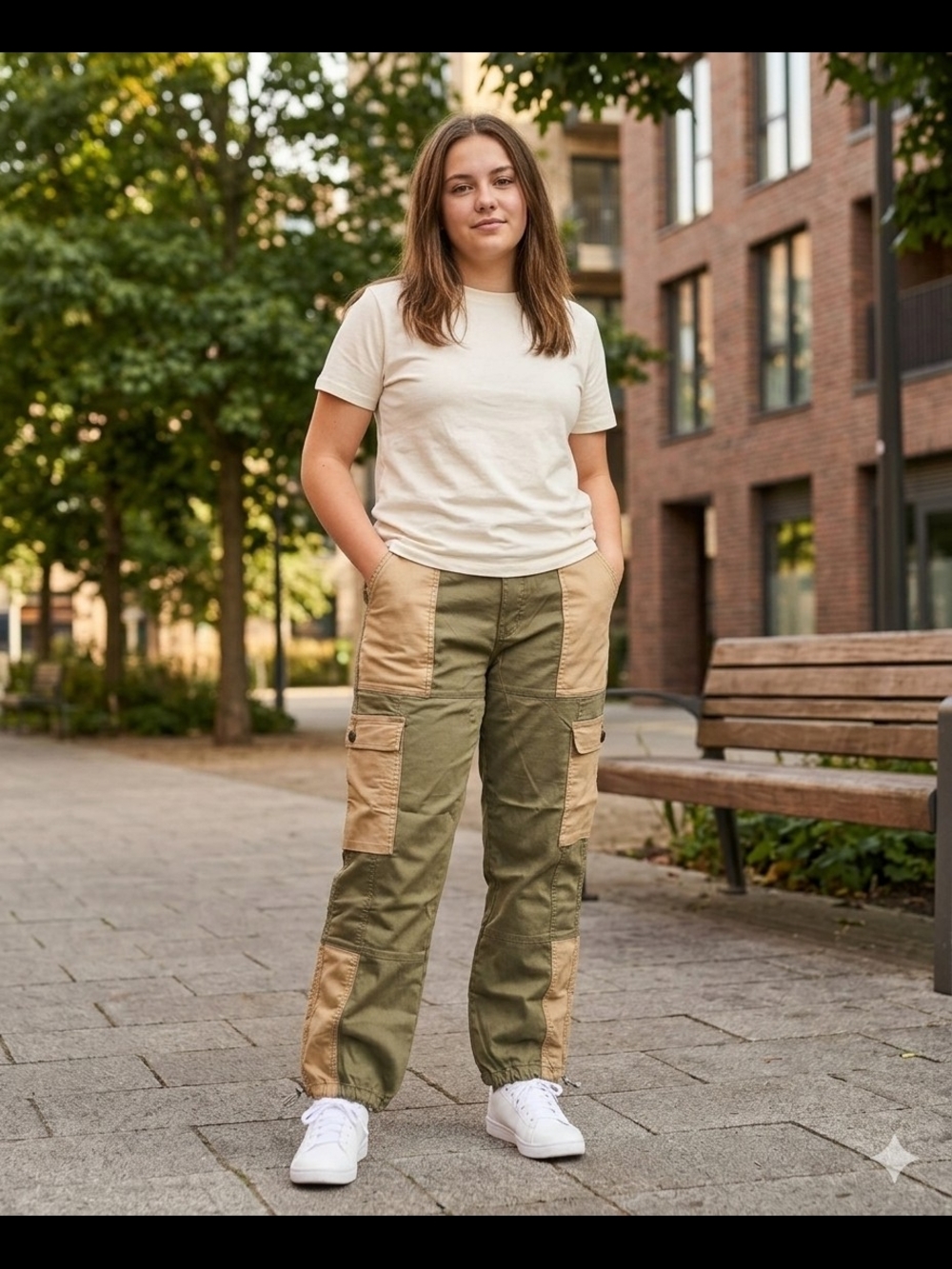 VIP JEANS Cargo Pants Women's Size 15/16 Olive Green Colorblock New With Tags